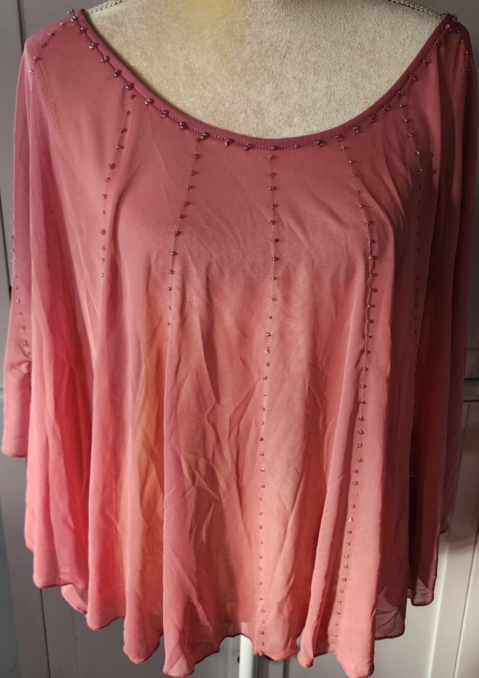 Maurices Pink Semi Sheer Beaded Accents Blouse Plus Size 1